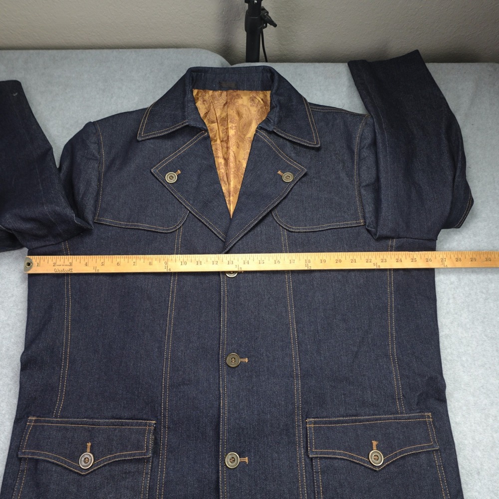 Bruno Rossetti Jacket Mens 48L Blue 70s‎ Paisley Lined Car Coat Denim Italy - Picture 13 of 15